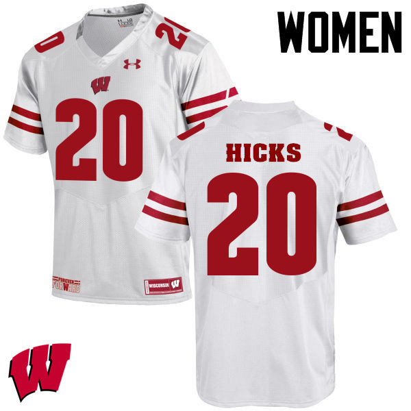 Women Winsconsin Badgers #20 Faion Hicks College Football Jerseys-White